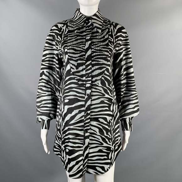 PRABAL GURUNG Black Silver Animal Print Long Shirt - Picture 1 of 6